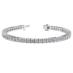 Prong Setting Princess Genuine Diamond Tennis Bracelet White Gold 11 Carats