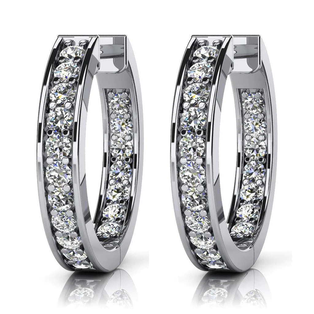 Prong Single Row Hoop Earrings 3.60 Ct Round Cut Real Diamonds White Gold
