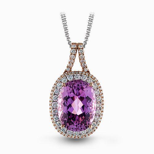 Purple Kunzite Crystal With Diamonds Pendant