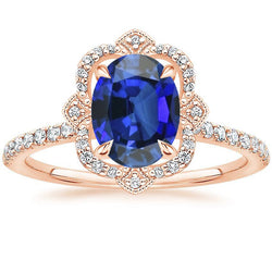 Antique Style Halo IGI CERTIFIED Diamond Ring Flower Style Blue Sapphire 6.20 Carats