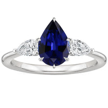 Three Stone Gold Pear Cut Ceylon Color Sapphire & IGI CERTIFIED Diamond Ring 6.75 Carats