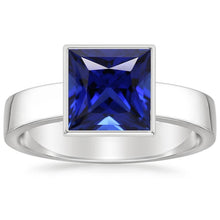 IGI CERTIFIED Bezel Set Solitaire Mens Ring Princess Ceylon Color Sapphire 5 Ct White Gold