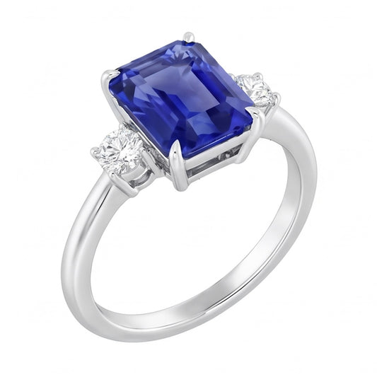 Radiant 3 Stone Blue Sapphire Ring 1.25 Carats Small Round Natural Earth Mined Diamonds