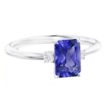Radiant 3 Stone Blue Sapphire Ring 1.25 Carats Small Round Natural Earth Mined Diamonds