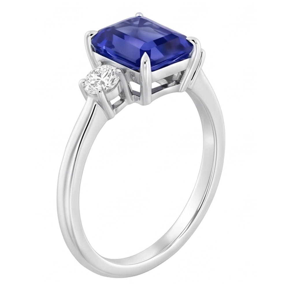 Radiant 3 Stone Blue Sapphire Ring 1.25 Carats Small Round Natural Earth Mined Diamonds