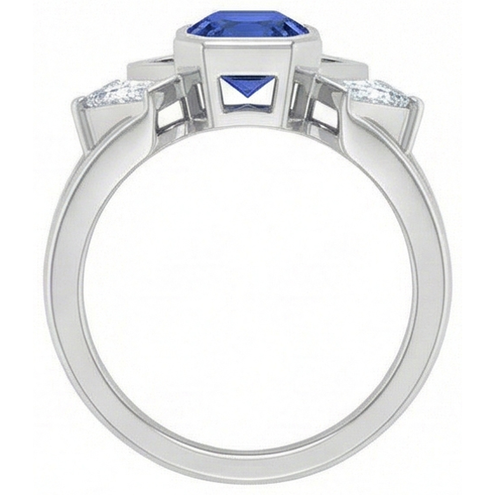 Radiant 3 Stone Gemstone Ring 2.50 Carats Bar Set Baguette Natural Earth Mined Diamonds