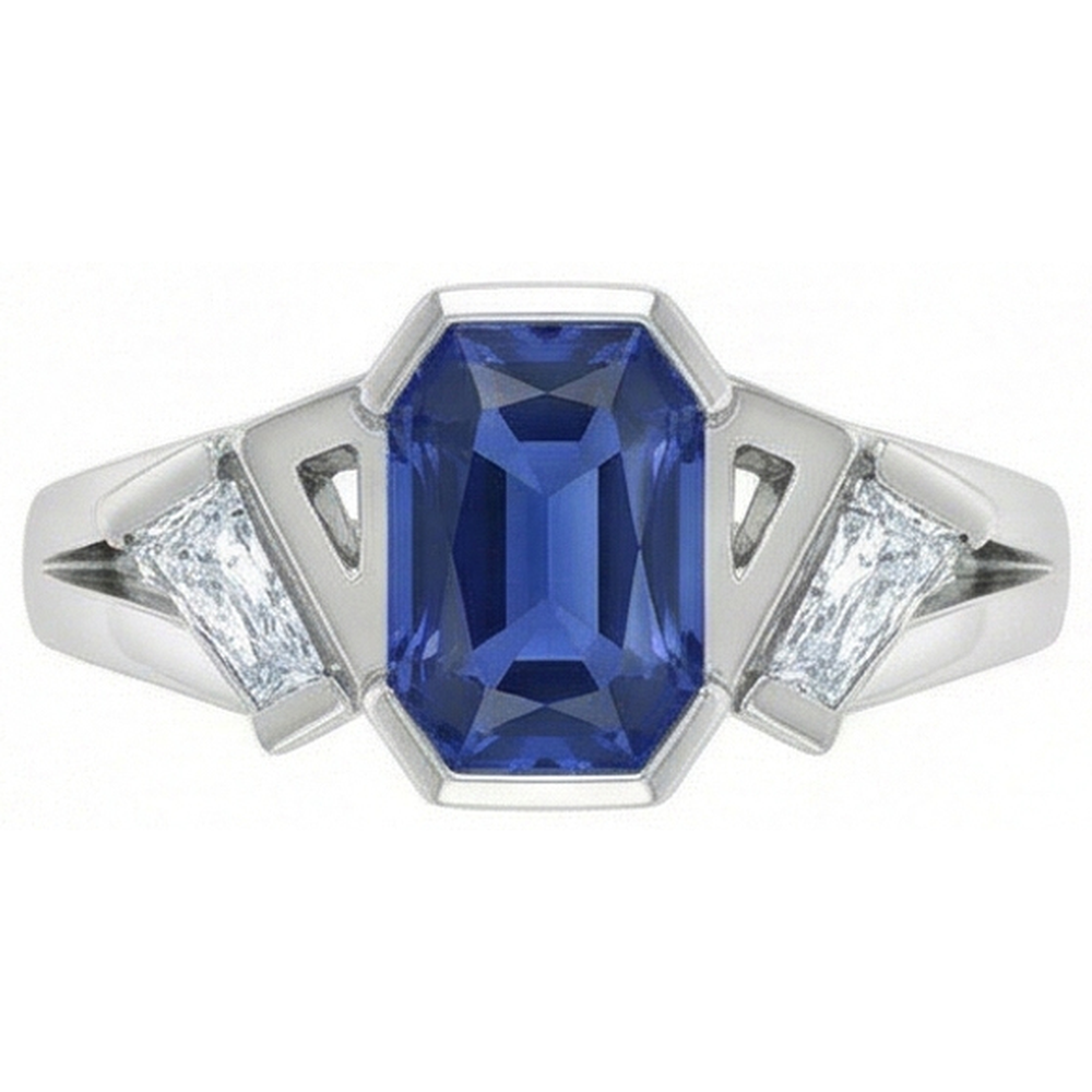 Radiant 3 Stone Gemstone Ring 2.50 Carats Bar Set Baguette Natural Earth Mined Diamonds