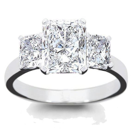 Radiant Cut 3 Stone 4.50 Ct Real Diamond Wedding Ring White Gold 14K