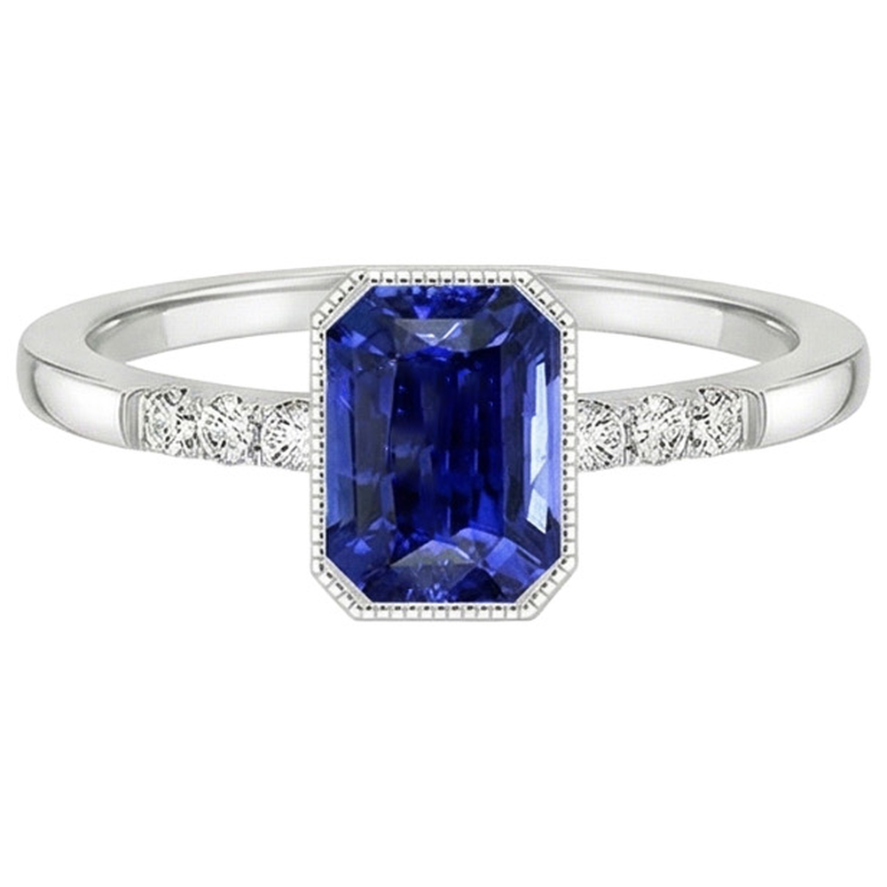 Radiant Cut Bezel Set Ring Ceylon Sapphire & Natural Earth Mined Diamond 3.50 Carats