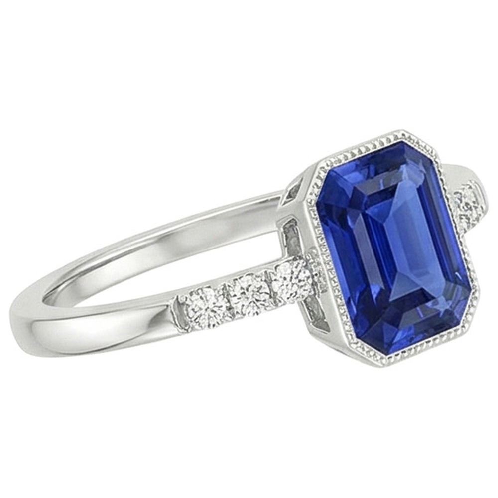 Radiant Cut Bezel Set Ring Ceylon Sapphire & Natural Earth Mined Diamond 3.50 Carats
