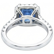 Radiant Cut Ceylon Sapphire & Round Natural Earth Mined DIAMOND ( NOT LAB GROWN ) Ring 3 Ct. White Gold 14K