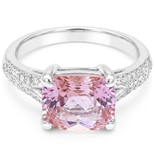 Radiant Cut Kunzite With Round Natural Earth Mined Diamonds 17.90 Carats Ring 14K Gold