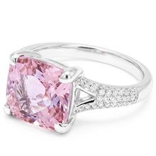 Radiant Cut Kunzite With Round Natural Earth Mined Diamonds 17.90 Carats Ring 14K Gold