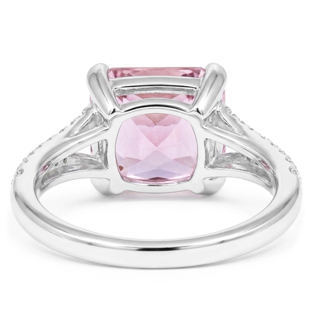 Radiant Cut Kunzite With Round Natural Earth Mined Diamonds 17.90 Carats Ring 14K Gold