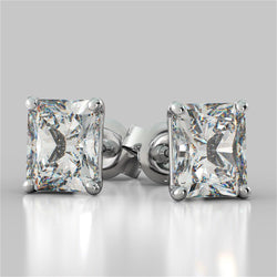 Radiant Cut Natural Diamond Stud Earrings 2 Carats White Gold