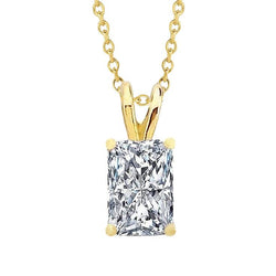 Radiant Cut Real Diamond Necklace Pendant Jewelry 1.5 Ct 14K Yellow Gold