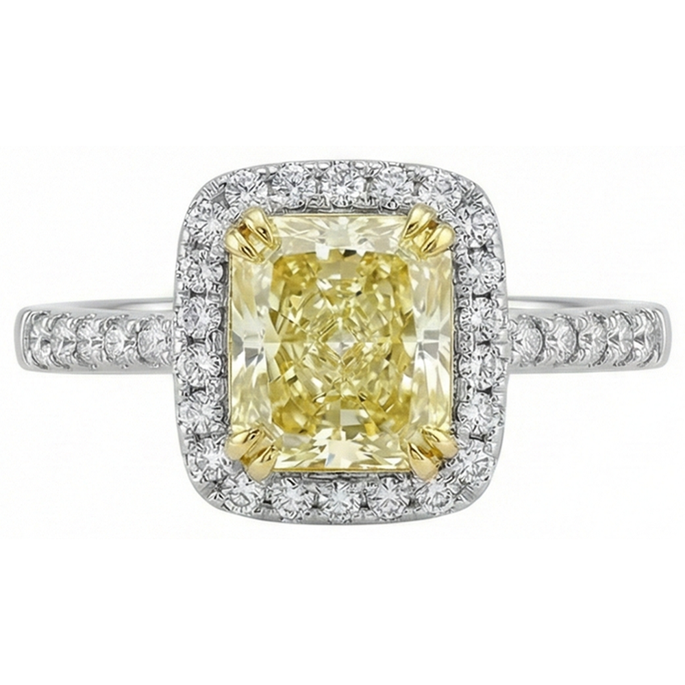 Radiant Cut Yellow Sapphire Gemstone Ring White Gold Natural Earth Mined Diamond 2.5 Ct.