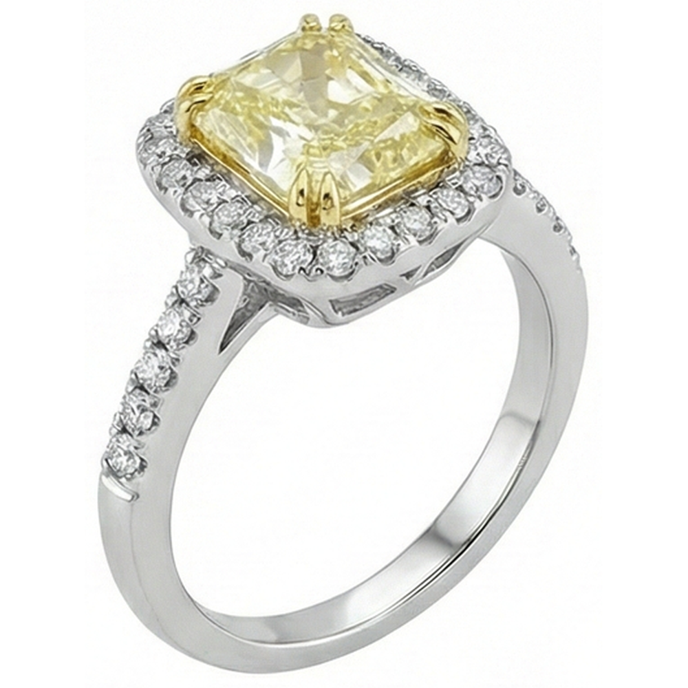 Radiant Cut Yellow Sapphire Gemstone Ring White Gold Natural Earth Mined Diamond 2.5 Ct.