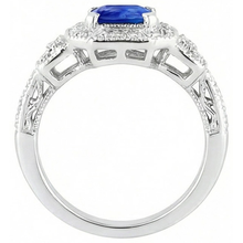 Radiant Halo Ring Antique Style Blue Sapphire & Natural Earth Mined Diamonds 3 Carats