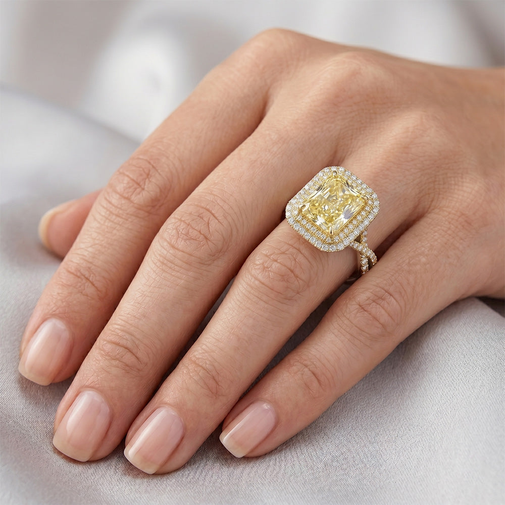 Radiant Halo Setting Ring – Fancy Yellow Diamond 4.75 ct 14K Two