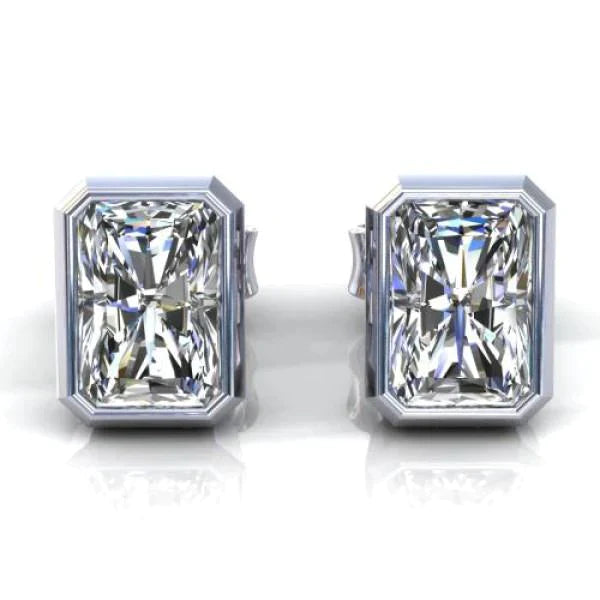 Radiant Natural Diamond Mens Stud Earrings