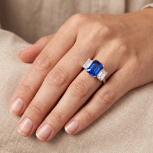 Radiant Natural Earth Mined Diamond Jewellery 3 Carats Three Stone Blue Sapphire Ring