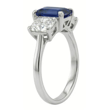 Radiant Natural Earth Mined Diamond Jewellery Emerald Blue Sapphire 3 Stone Ring 3 Carats