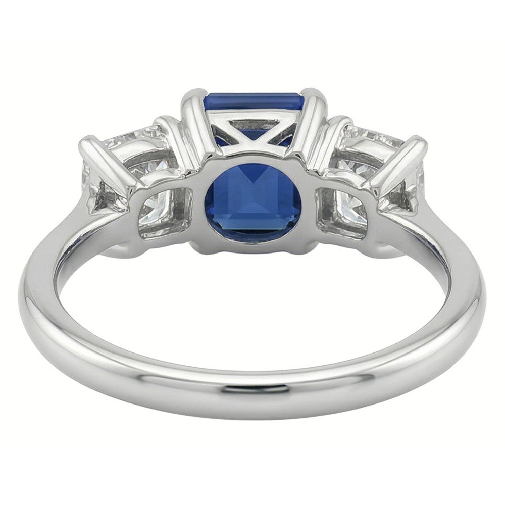 Radiant Natural Earth Mined Diamond Jewellery Emerald Blue Sapphire 3 Stone Ring 3 Carats