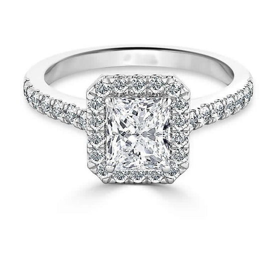 Radiant & Round Diamond Engagement Ring Real 3.60 Carats 14K White Gold