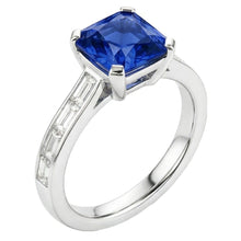 Radiant Sapphire Engagement Ring 2 Carats Baguette Accents Channel Set