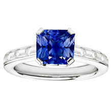 Radiant Sapphire Engagement Ring 2 Carats Baguette Accents Channel Set