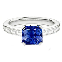 Radiant Sapphire Engagement Ring 2 Carats Baguette Accents Channel Set