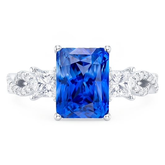 Radiant Sapphire Gemstone Ring 3 Stone Twisted Style 3.50 Carats