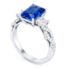 Radiant Sapphire Gemstone Ring 3 Stone Twisted Style 3.50 Carats