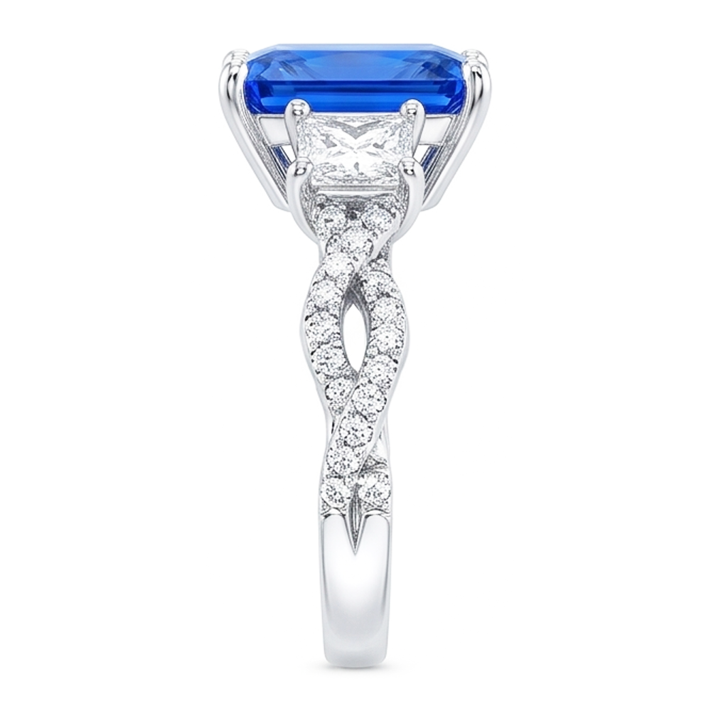 Radiant Sapphire Gemstone Ring 3 Stone Twisted Style 3.50 Carats