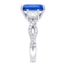 Radiant Sapphire Gemstone Ring 3 Stone Twisted Style 3.50 Carats