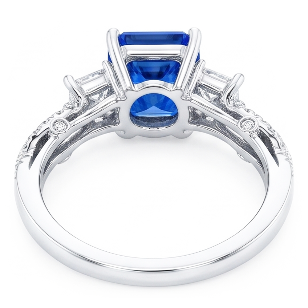 Radiant Sapphire Gemstone Ring 3 Stone Twisted Style 3.50 Carats