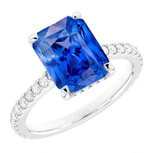 Radiant Sapphire Natural Earth Mined Diamond Engagement Ring