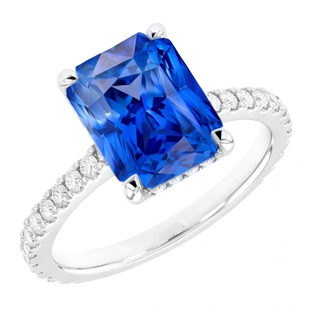 Radiant Sapphire Natural Earth Mined Diamond Engagement Ring