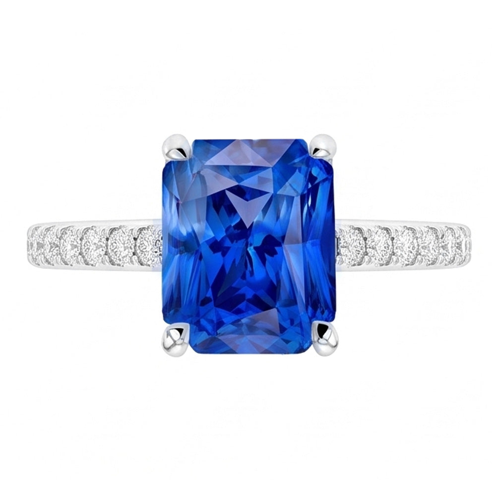 Radiant Sapphire Natural Earth Mined Diamond Engagement Ring
