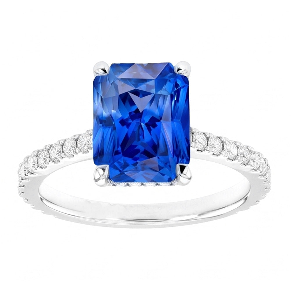 Radiant Sapphire Natural Earth Mined Diamond Engagement Ring