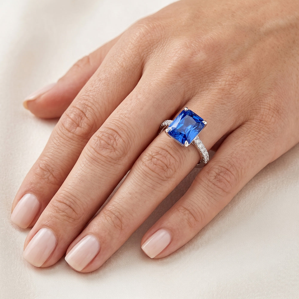 Radiant Sapphire Natural Earth Mined Diamond Engagement Ring