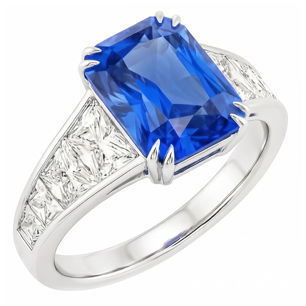 Radiant Sapphire Wedding Ring 5 Carats Channel Set Trapezoid Natural Earth Mined Diamonds