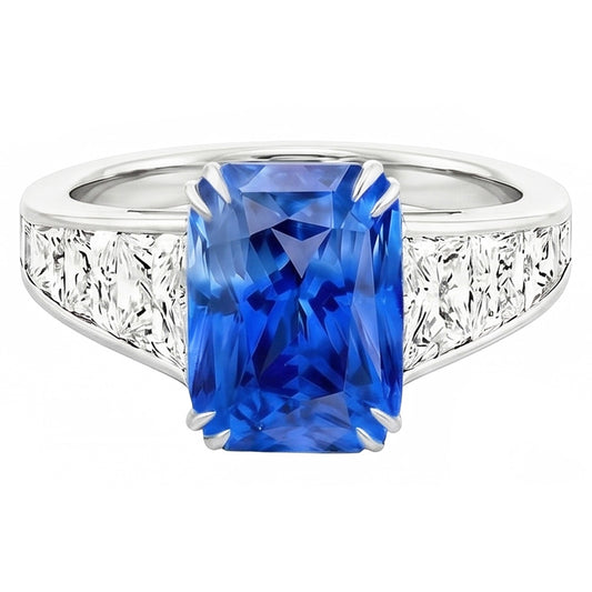 Radiant Sapphire Wedding Ring 5 Carats Channel Set Trapezoid Natural Earth Mined Diamonds
