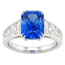 Radiant Sapphire Wedding Ring 5 Carats Channel Set Trapezoid Natural Earth Mined Diamonds