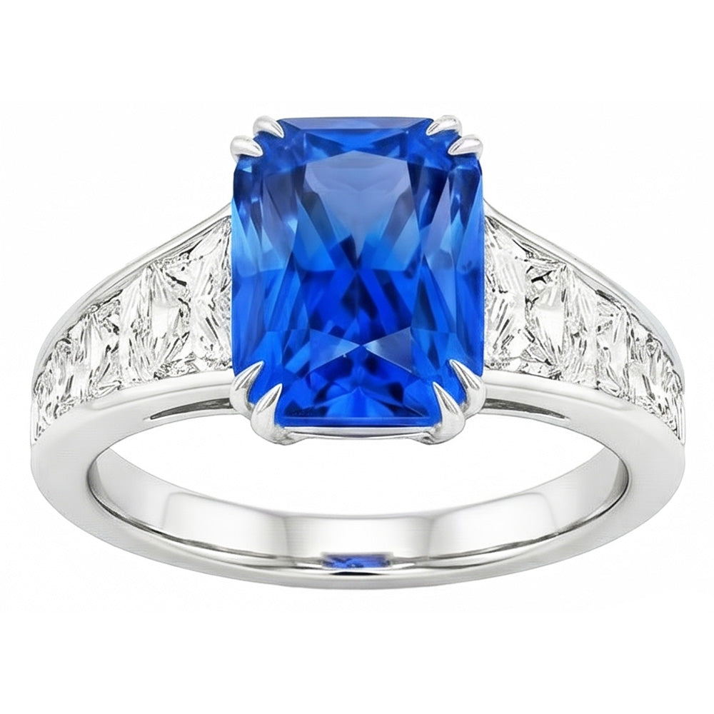 Radiant Sapphire Wedding Ring 5 Carats Channel Set Trapezoid Natural Earth Mined Diamonds