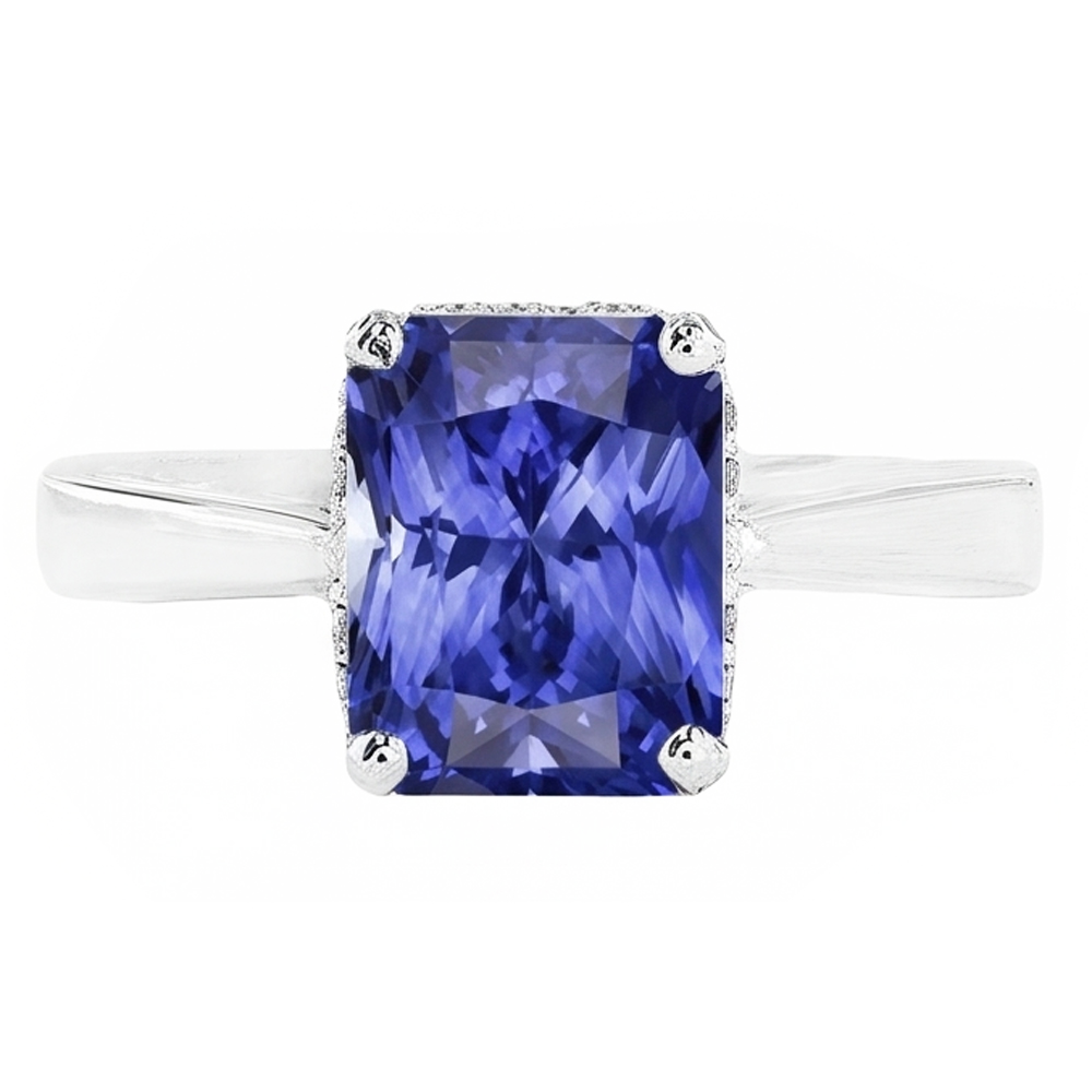 Radiant Solitaire 2 Carats Blue Sapphire Ring Reversed Tapered Shank