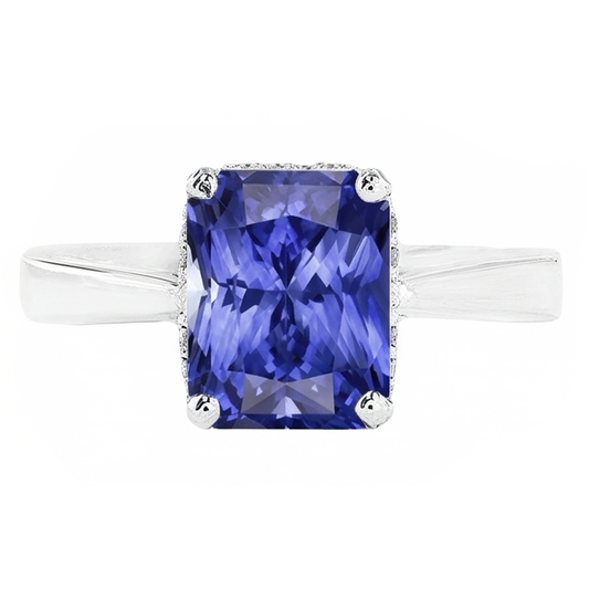 Radiant Solitaire 2 Carats Blue Sapphire Ring Reversed Tapered Shank