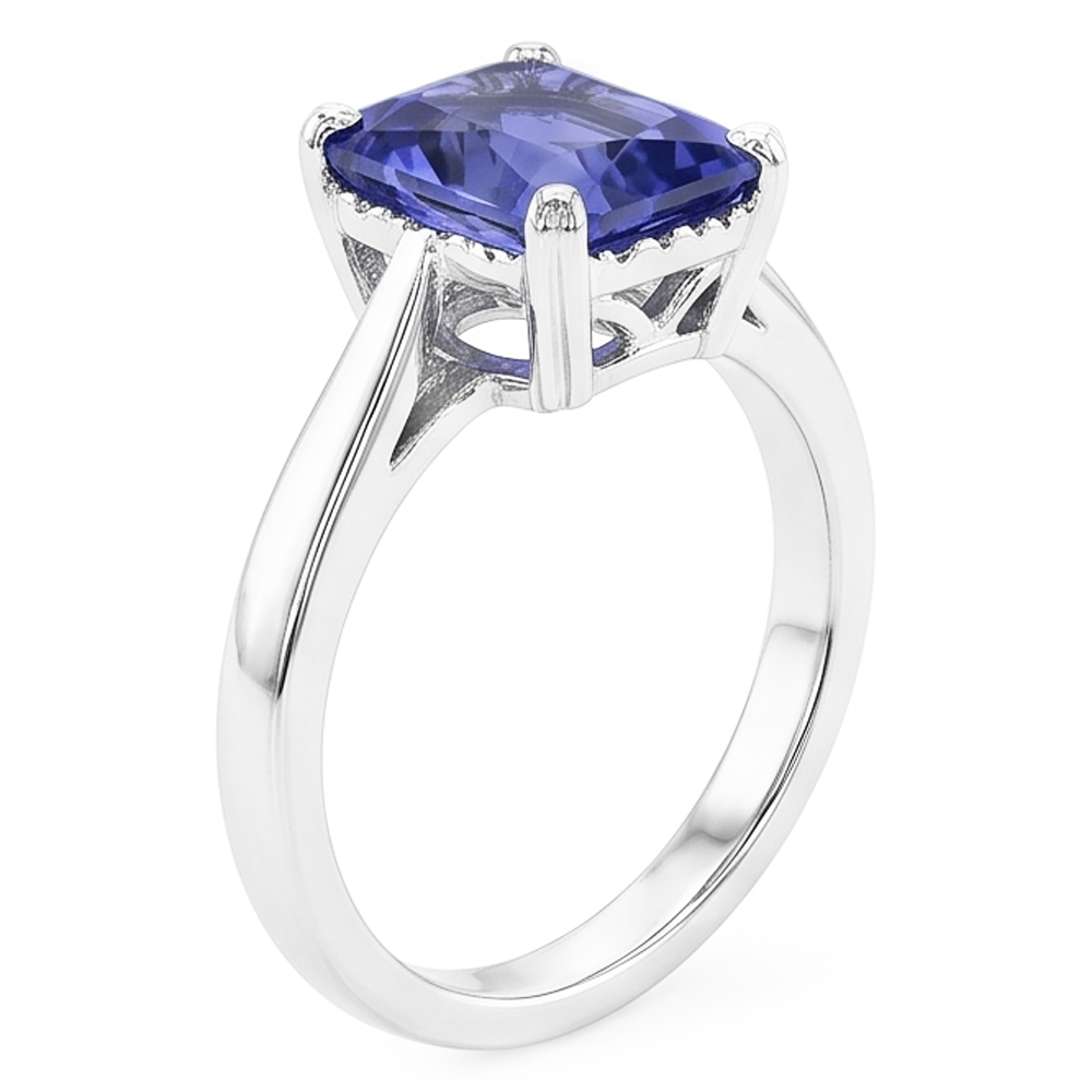 Radiant Solitaire 2 Carats Blue Sapphire Ring Reversed Tapered Shank