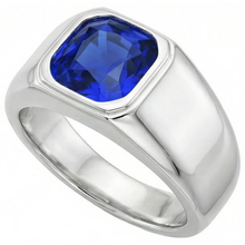 Radiant Solitaire Men's Ring Gold Ceylon Sapphire Thick Shank 1 Carat